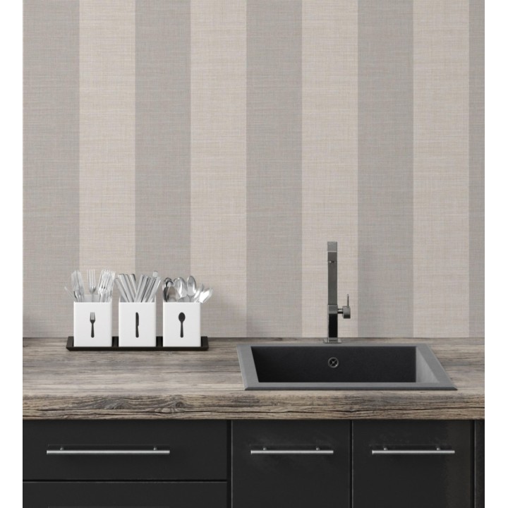 Papel pintado de rayas anchas de 13 cm textura efecto lino - Herman Stripes 128366