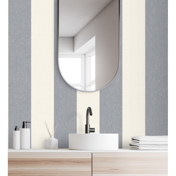 Papel pintado de rayas anchas de 13 cm textura efecto lino - Herman Stripes 128368