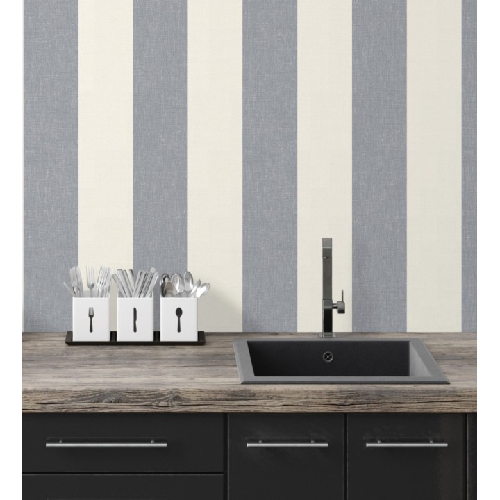 Papel pintado de rayas anchas de 13 cm textura efecto lino - Herman Stripes 128368