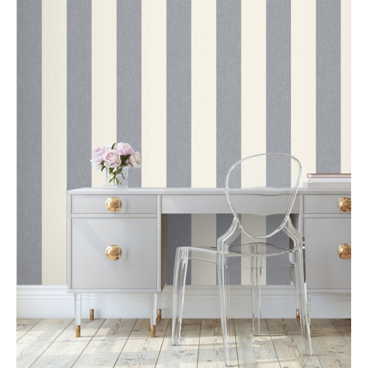 Papel pintado de rayas anchas de 13 cm textura efecto lino - Herman Stripes 128368
