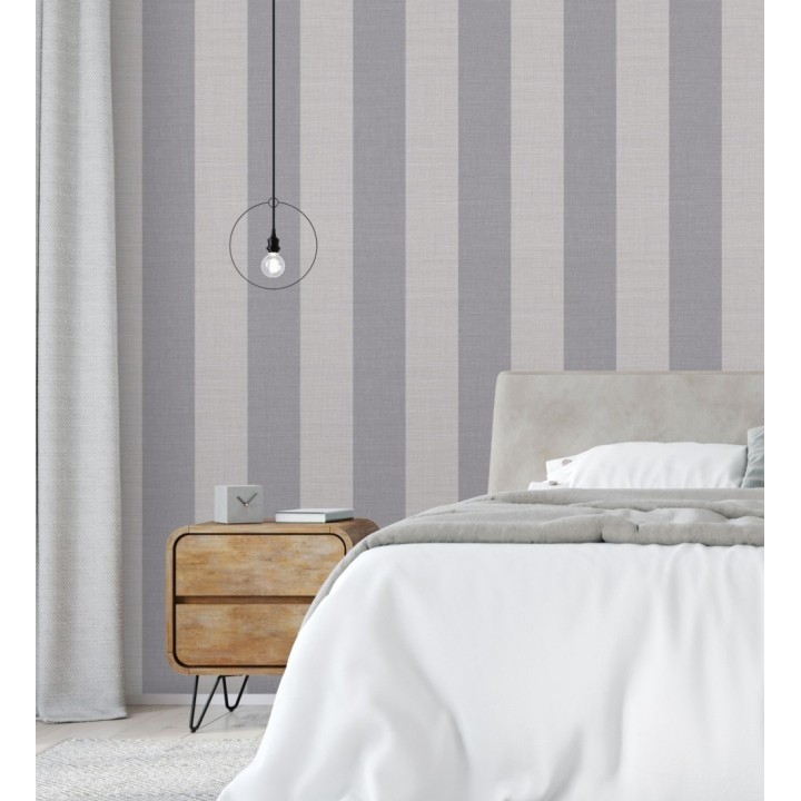 Papel pintado de rayas anchas de 13 cm textura efecto lino - Herman Stripes 128370