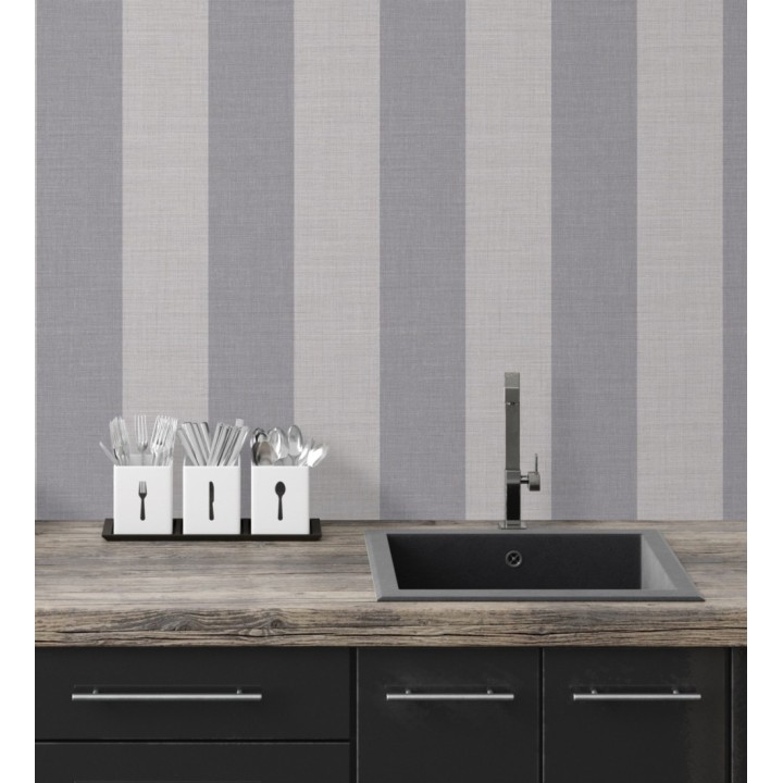 Papel pintado de rayas anchas de 13 cm textura efecto lino - Herman Stripes 128370