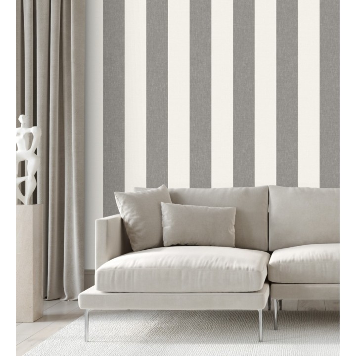 Papel pintado de rayas anchas de 13 cm textura efecto lino - Herman Stripes 128371