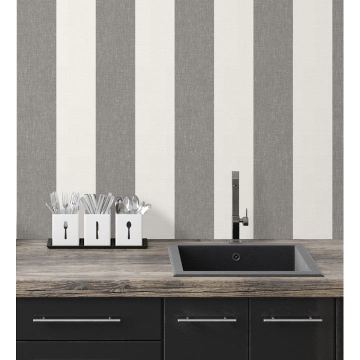 Papel pintado de rayas anchas de 13 cm textura efecto lino - Herman Stripes 128371