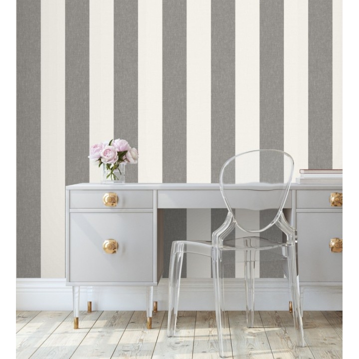 Papel pintado de rayas anchas de 13 cm textura efecto lino - Herman Stripes 128371