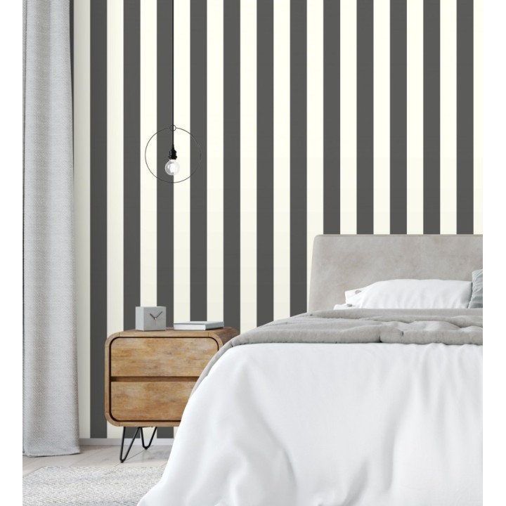 Papel pintado de rayas textura lienzo color blanco y negro - Raya Orellana 128375