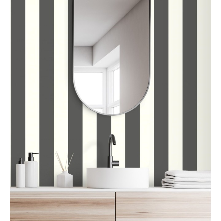 Papel pintado de rayas textura lienzo color blanco y negro - Raya Orellana 128375