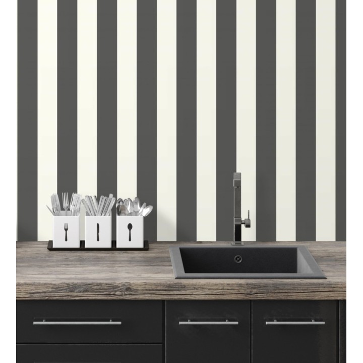 Papel pintado de rayas textura lienzo color blanco y negro - Raya Orellana 128375