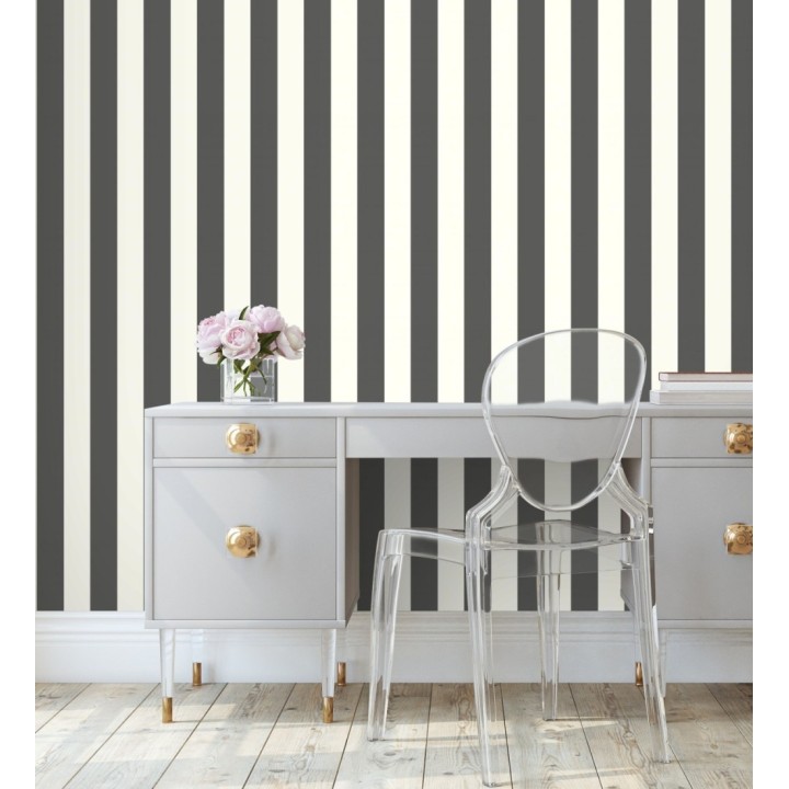 Papel pintado de rayas textura lienzo color blanco y negro - Raya Orellana 128375