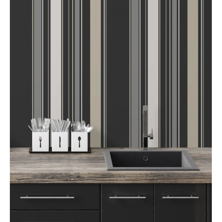 Papel pintado de rayas modernas con efectos metalizados - Edison Stripes 128379