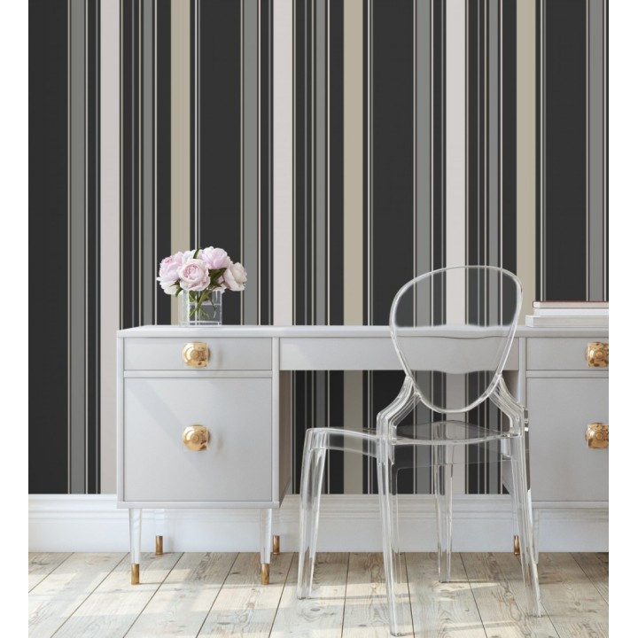 Papel pintado de rayas modernas con efectos metalizados - Edison Stripes 128379