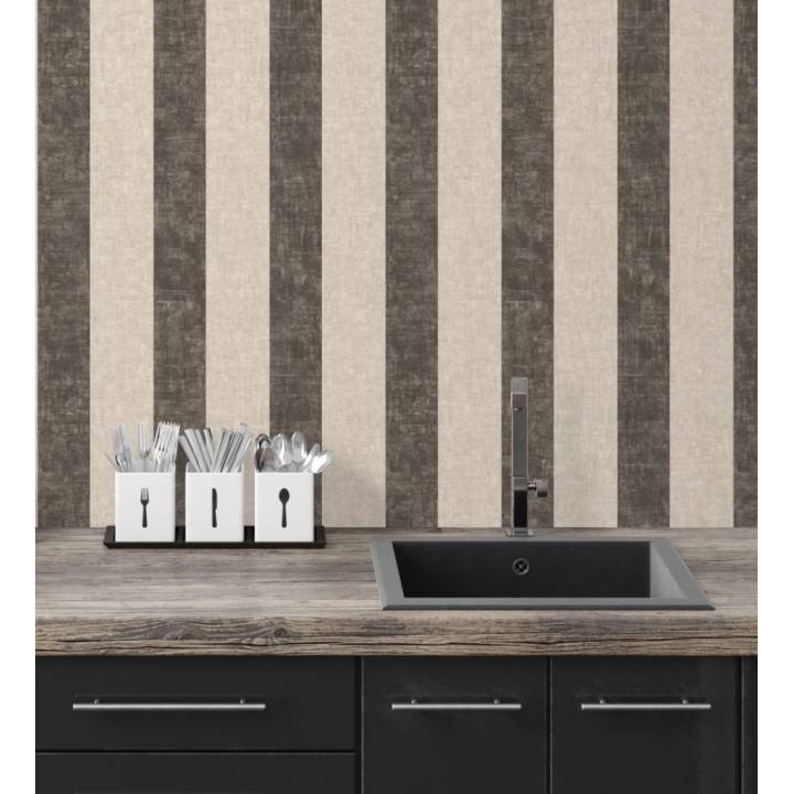 Papel pintado de rayas textiles jaspeadas - Leighton Stripes 128381