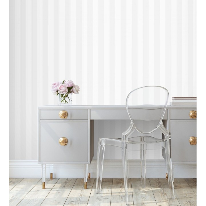 Papel pintado de rayas nácar y blanco - Gary Stripes 128385