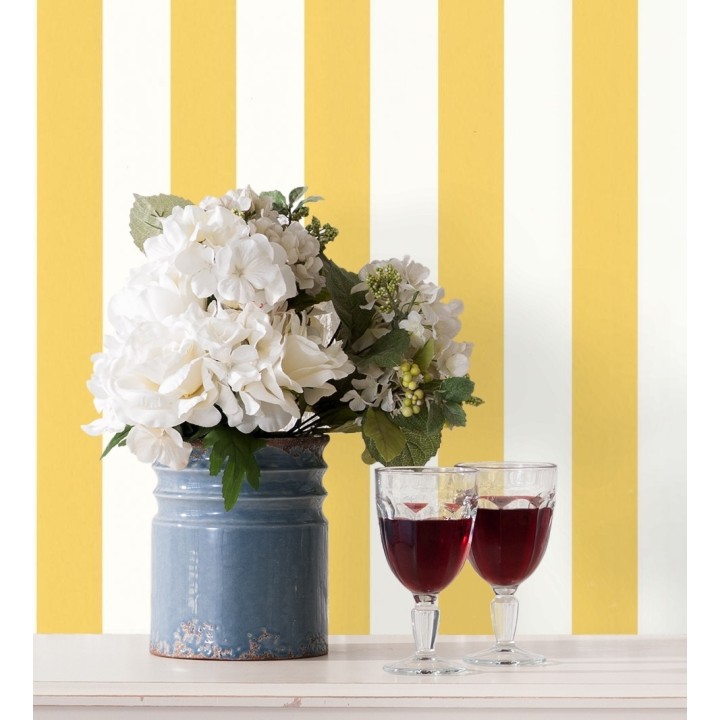 Papel pintado de rayas amarillo y blanco - Gary Stripes 128386