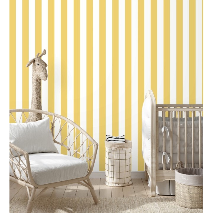Papel pintado de rayas amarillo y blanco - Gary Stripes 128386