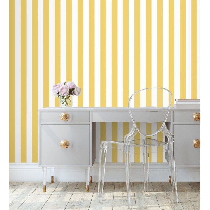 Papel pintado de rayas amarillo y blanco - Gary Stripes 128386