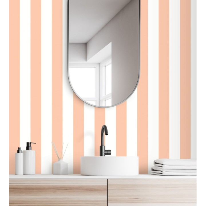 Papel pintado de rayas salmón y blanco - Gary Stripes 128388