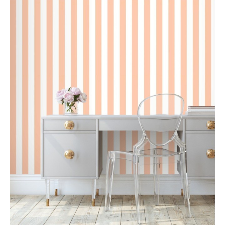 Papel pintado de rayas salmón y blanco - Gary Stripes 128388