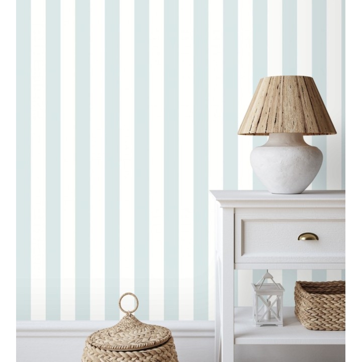 Papel pintado de rayas celeste y blanco - Gary Stripes 128389