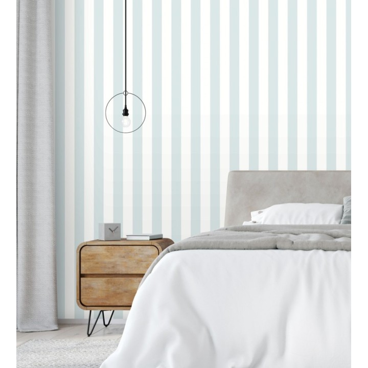 Papel pintado de rayas celeste y blanco - Gary Stripes 128389