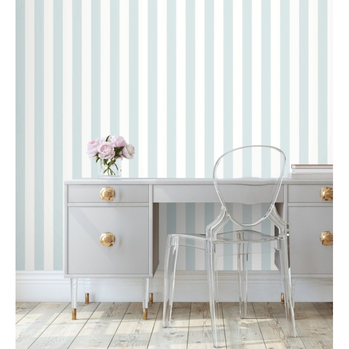 Papel pintado de rayas celeste y blanco - Gary Stripes 128389
