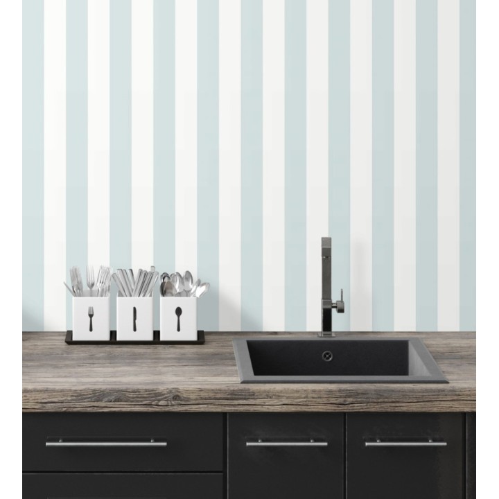Papel pintado de rayas celeste y blanco - Gary Stripes 128389