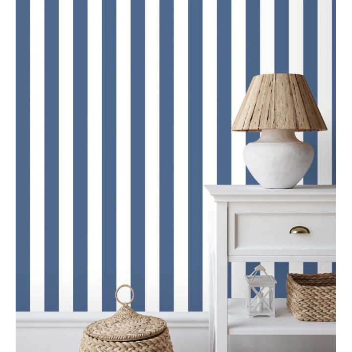 Papel pintado de rayas azul y blanco - Gary Stripes 128390