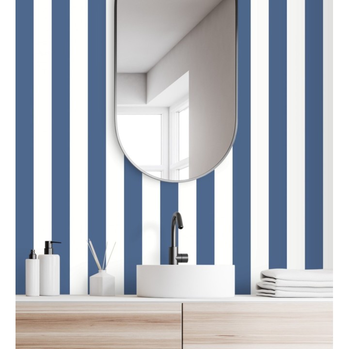 Papel pintado de rayas azul y blanco - Gary Stripes 128390
