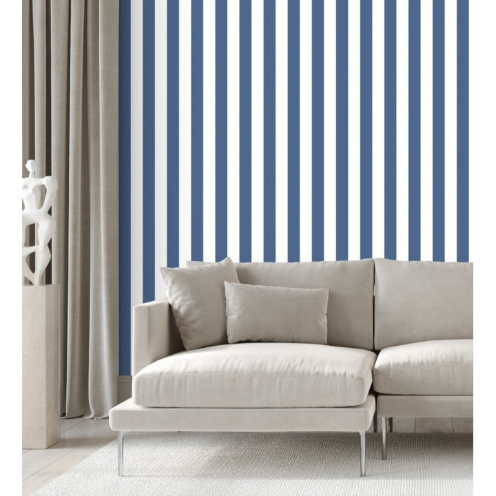 Papel pintado de rayas azul y blanco - Gary Stripes 128390