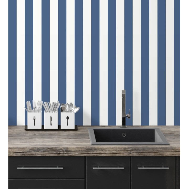 Papel pintado de rayas azul y blanco - Gary Stripes 128390