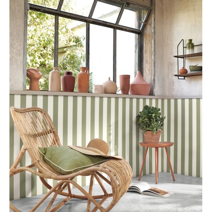 Papel pintado de rayas verde y blanco - Gary Stripes 128391