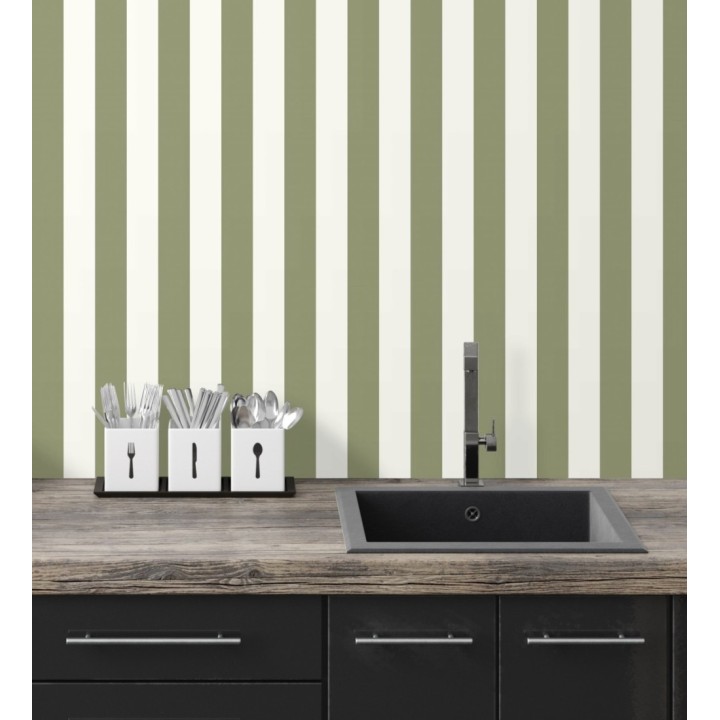 Papel pintado de rayas verde y blanco - Gary Stripes 128391