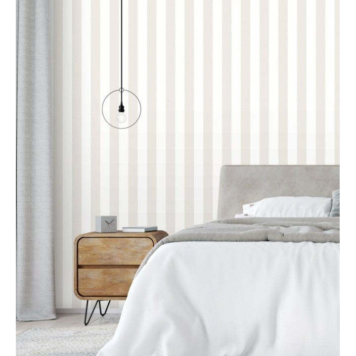 Papel pintado de rayas beige y blanco - Gary Stripes 128393