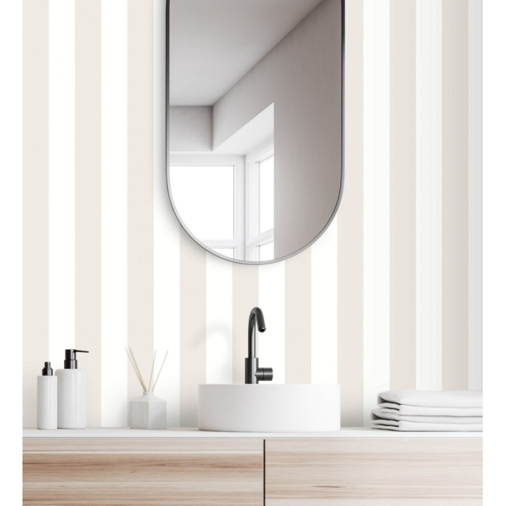 Papel pintado de rayas beige y blanco - Gary Stripes 128393