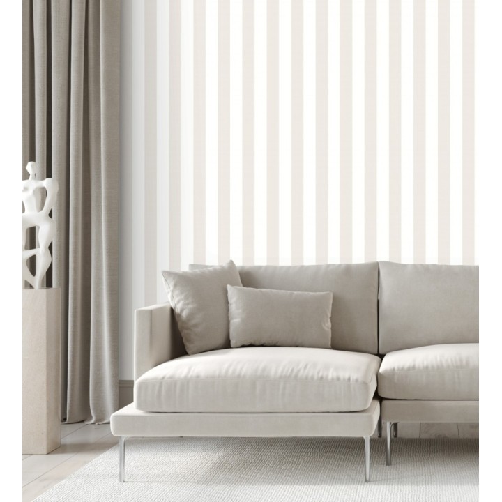 Papel pintado de rayas beige y blanco - Gary Stripes 128393