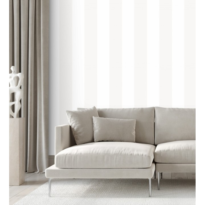 Papel pintado de rayas anchas nácar y blanco - Oxford Stripes 128396