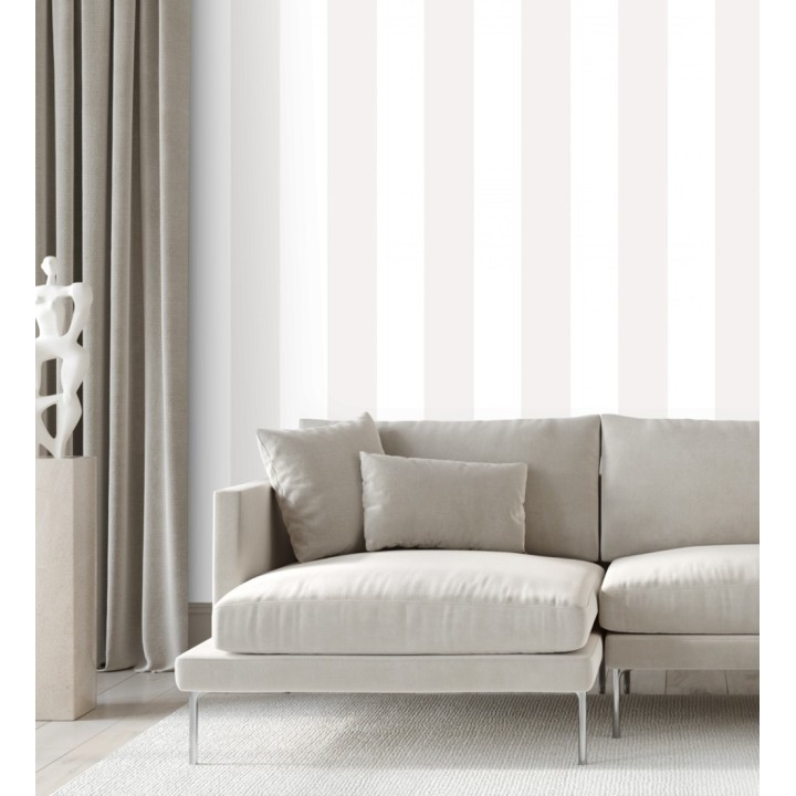 Papel pintado de rayas anchas beige y blanco - Oxford Stripes 128397