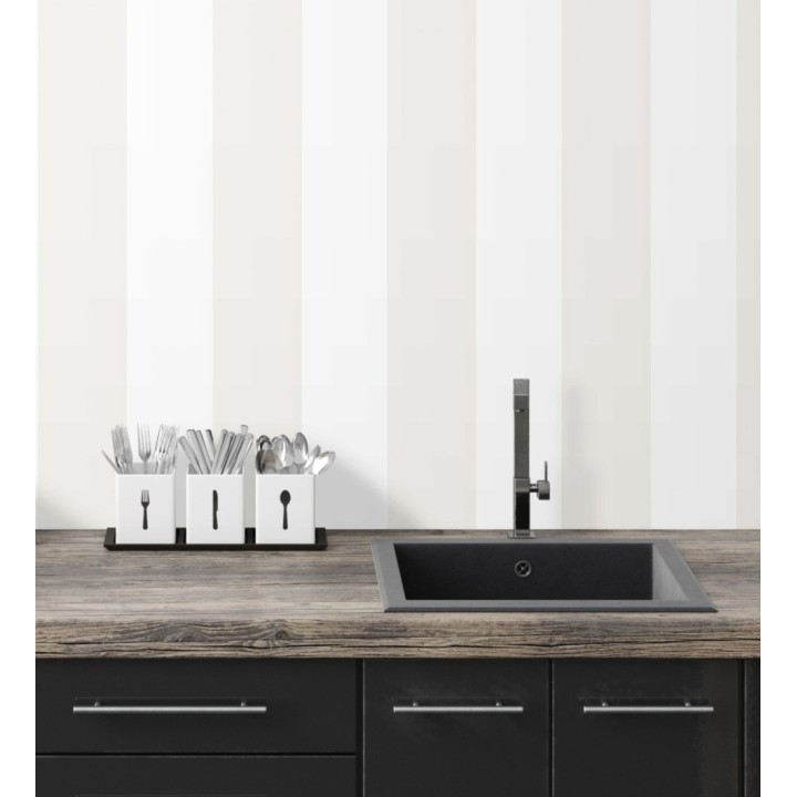 Papel pintado de rayas anchas beige y blanco - Oxford Stripes 128397