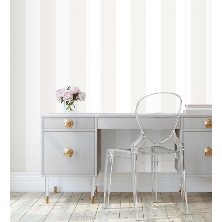 Papel pintado de rayas anchas beige y blanco - Oxford Stripes 128397