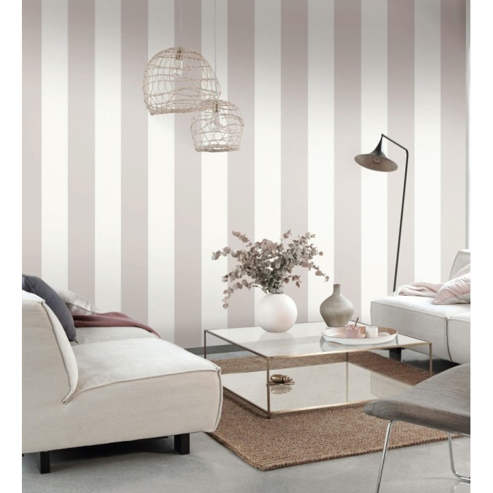 Papel pintado de rayas anchas topo y blanco - Oxford Stripes 128398