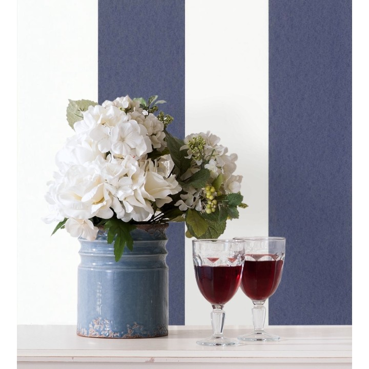 Papel pintado de rayas anchas azul y blanco - Oxford Stripes 128399