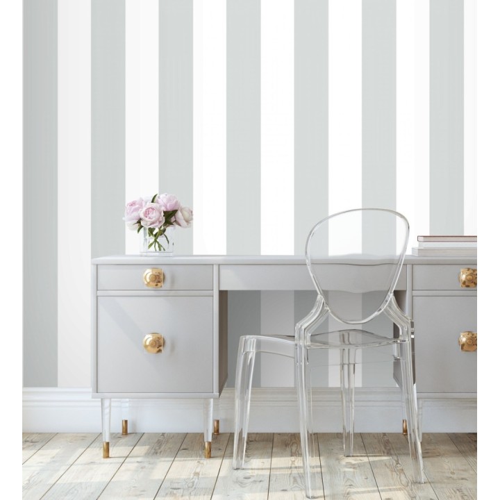 Papel pintado de rayas anchas verde agua y blanco - Oxford Stripes 128400