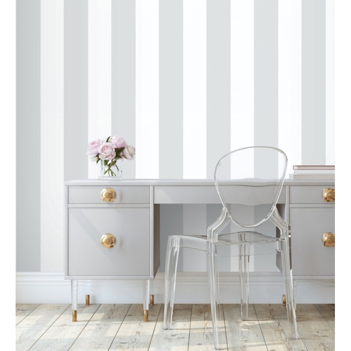 Papel pintado de rayas anchas gris y blanco - Oxford Stripes 128401