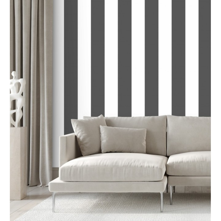 Papel pintado de rayas anchas negro y blanco - Oxford Stripes 128402