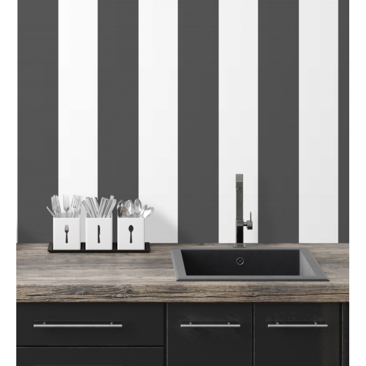 Papel pintado de rayas anchas negro y blanco - Oxford Stripes 128402