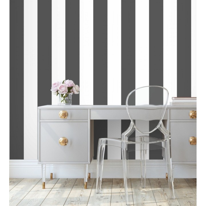 Papel pintado de rayas anchas negro y blanco - Oxford Stripes 128402