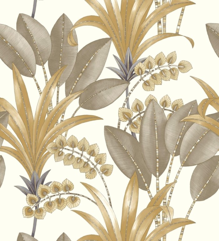 Papel pintado hojas de palma estilo tropical tonos marrones y ocres - Nassau 128410