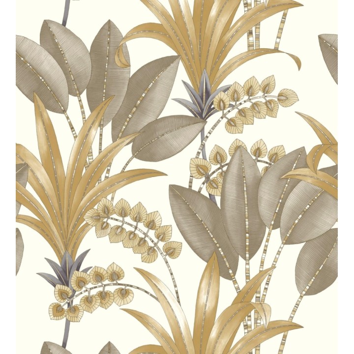 Papel pintado hojas de palma estilo tropical tonos marrones y ocres - Nassau 128410