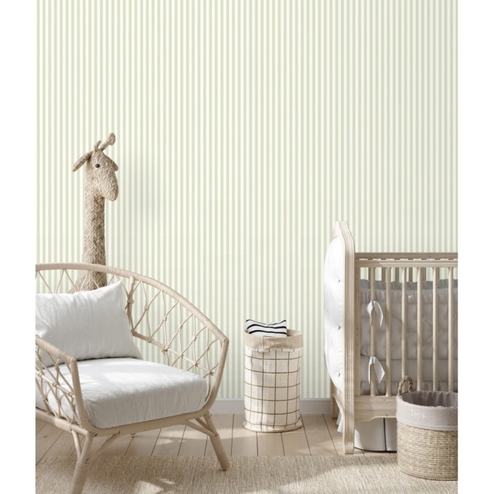 Papel pintado rayas finas infantiles verde - Andy Stripes 128418