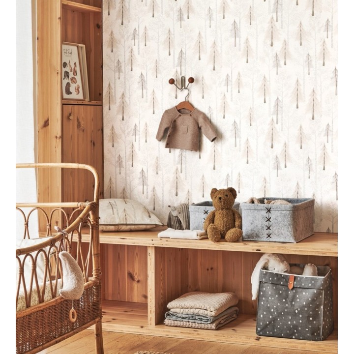 Papel pintado bosque de árboles rosa para niños estilo nórdico - Dylan Forest 128419